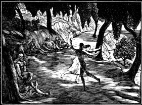 wood-engraving original print: The Dance for Daphnis and Chloe